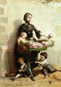 Vendedora de flores victoriana de Leopold de Moulignon